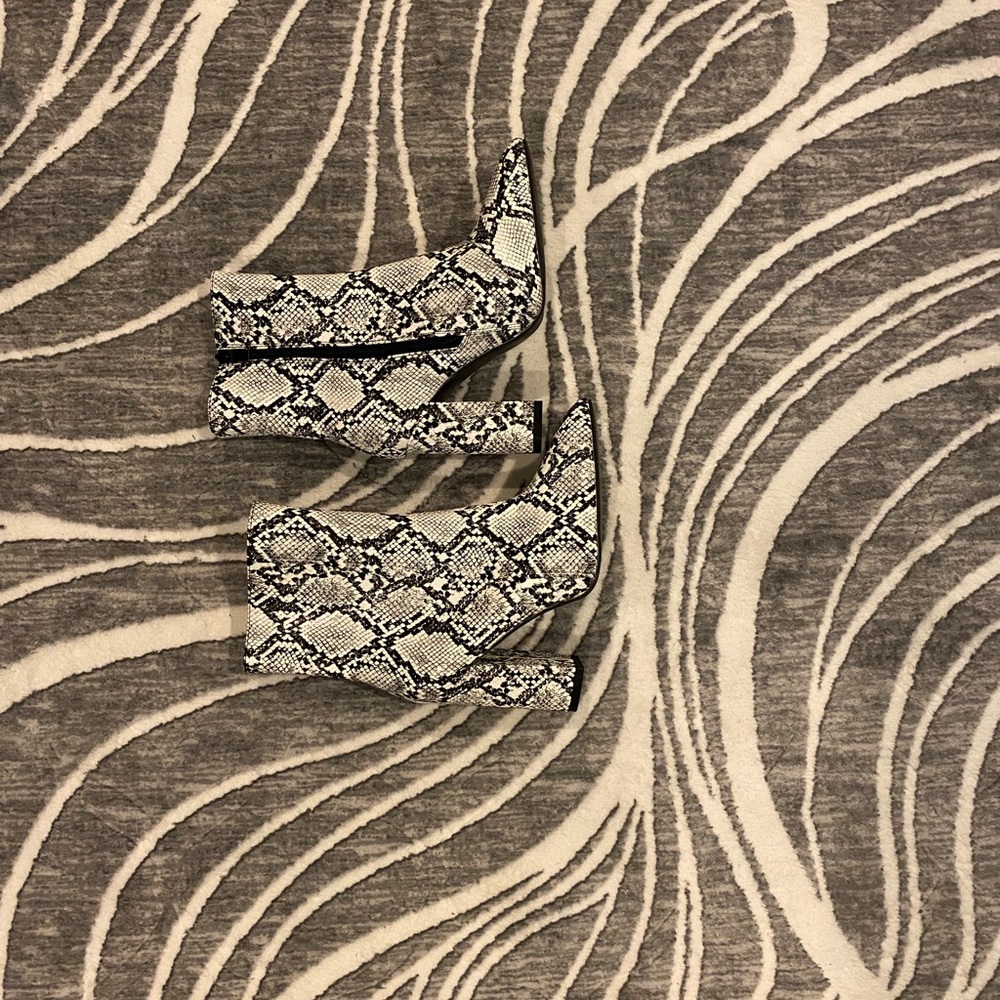 Faux snake skin booties